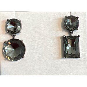 J.Crew Gunmetal Gray Cubic Zirconia Mismatched Drop Earrings 1" Dangle Pierced